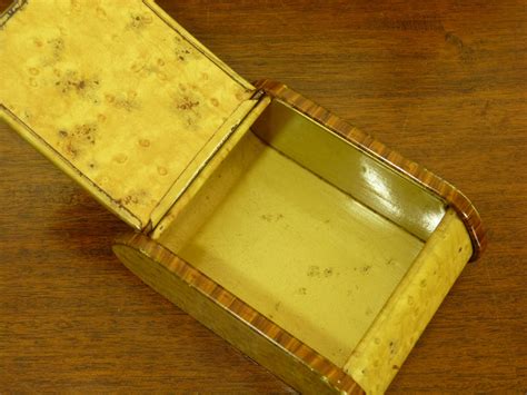 art deco cigarette box metal and wood etched|Deco Cigarette Box .